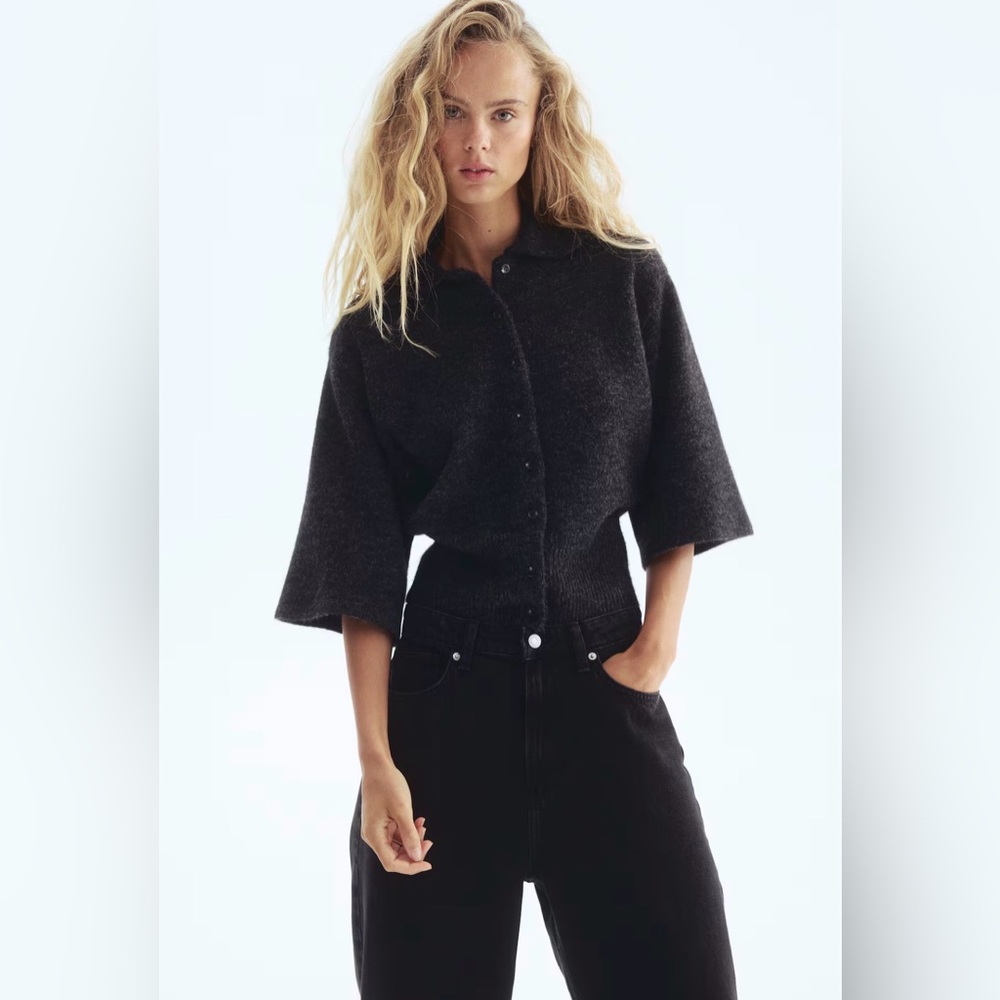 H & M CARDIGAN WITH COLLAR - BNWT - XXL - DARK GREY